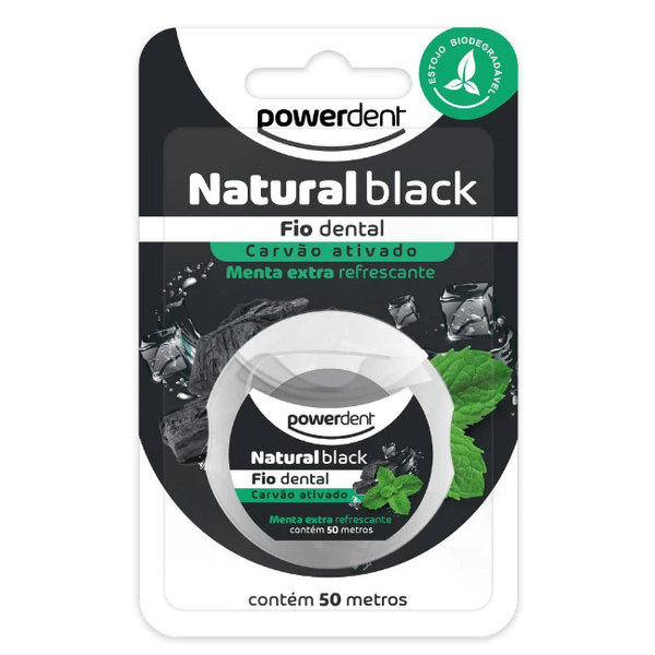 Fio Dental Powerdent Natural Black 50m